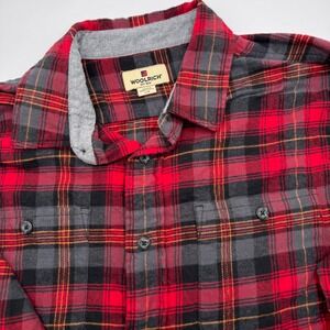 Woolrich Men's Large‎ Flannel Shirt Long Sleeve Button Up Plaid Red Gray